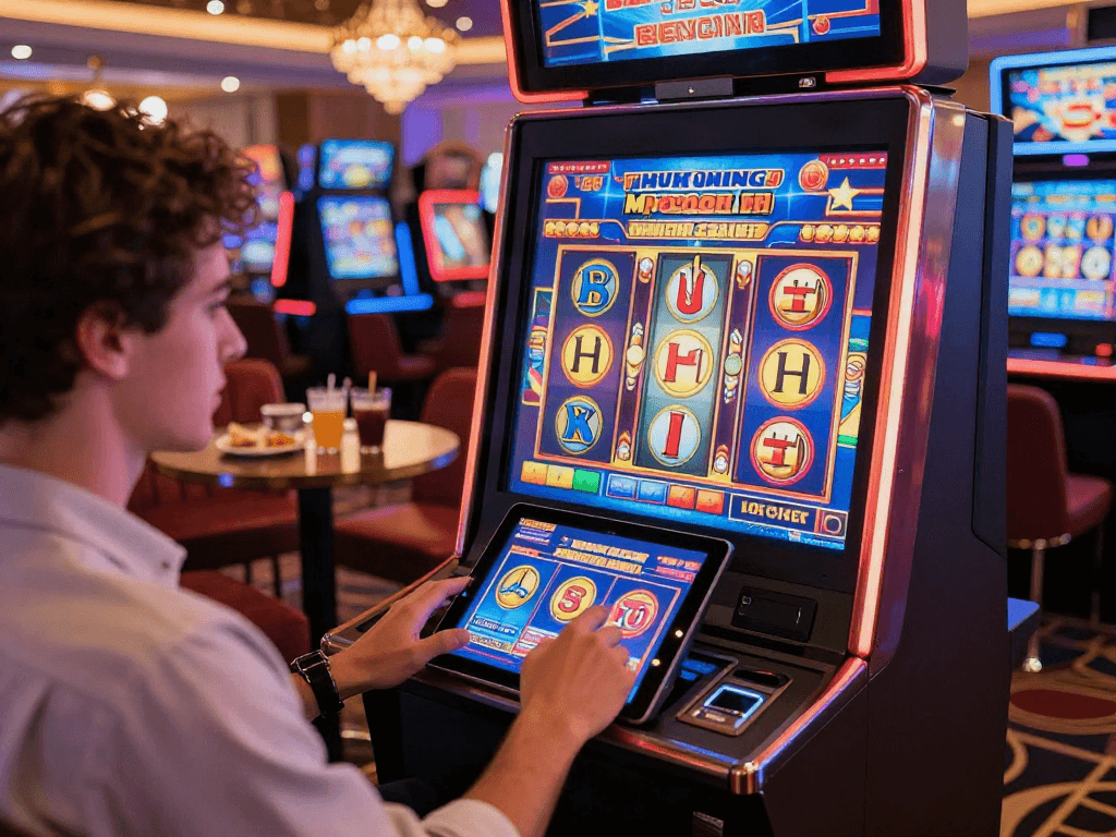 Engaging online casino experience on mpocash.net with tablet gaming and vibrant visuals.