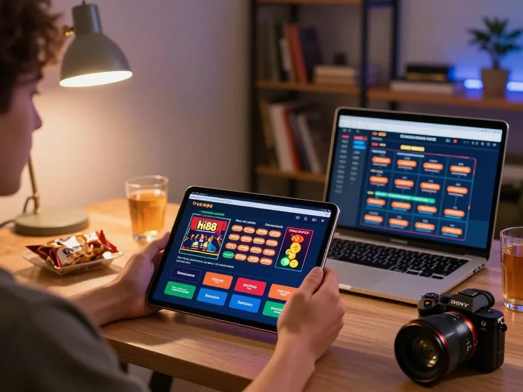 Engaging gameplay on the hi 88 app within a cozy home office setting