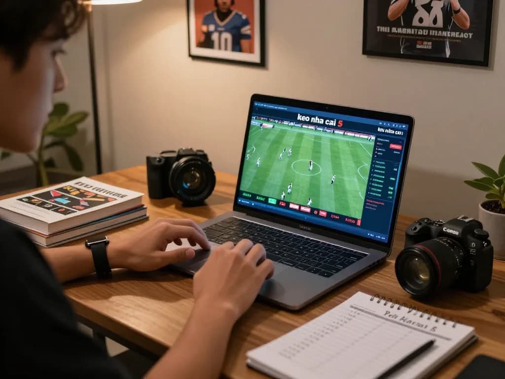 Engaged bettor analyzing keo nha cai 5 strategies during live sports betting.