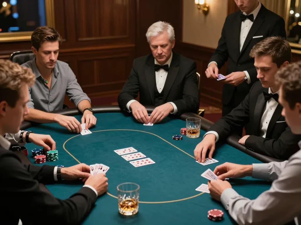 Players engaged in strategic poker gameplay at OKFUN table with focus and sharp atmosphere.