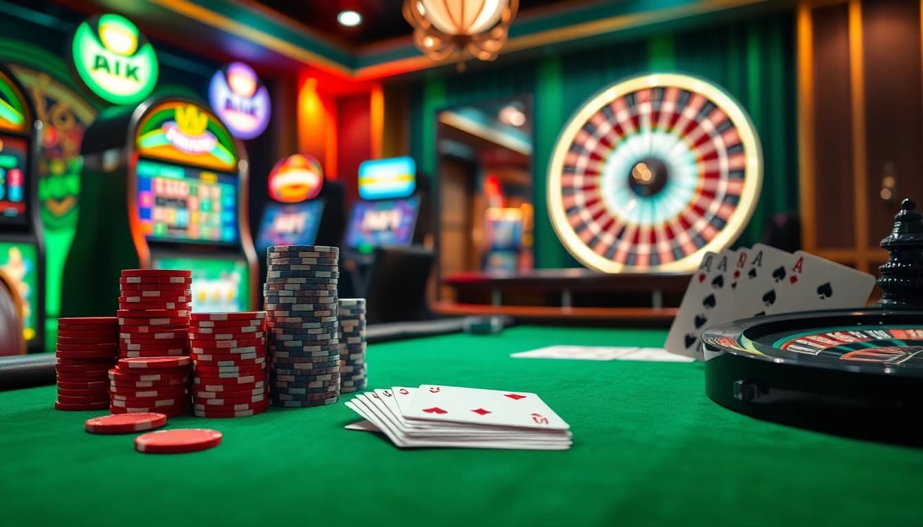 Engage with link vào sheet while enjoying a thrilling casino experience with poker chips and cards.