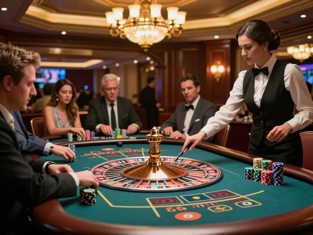 Players enjoying thrilling roulette gameplay at XX88 casino, with stacks of chips and vibrant lighting creating an engaging atmosphere