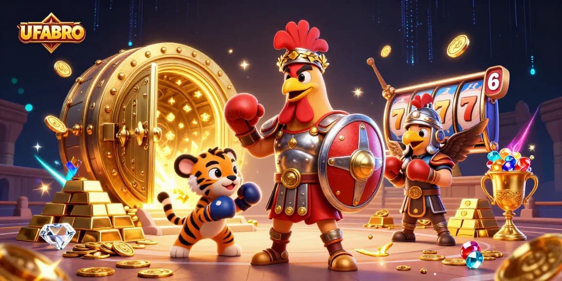 Bet on UFABRO with thrilling slot reels and sparkling treasures in a dynamic 3D scene.