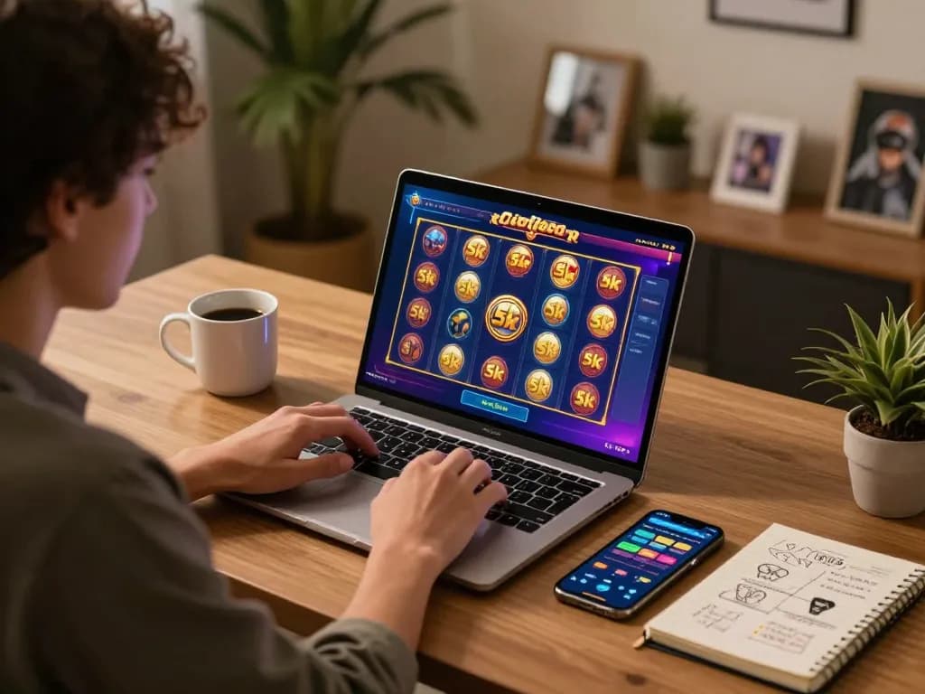 Experience the thrill of slot depo 5k while playing slots on a stylish laptop at home.