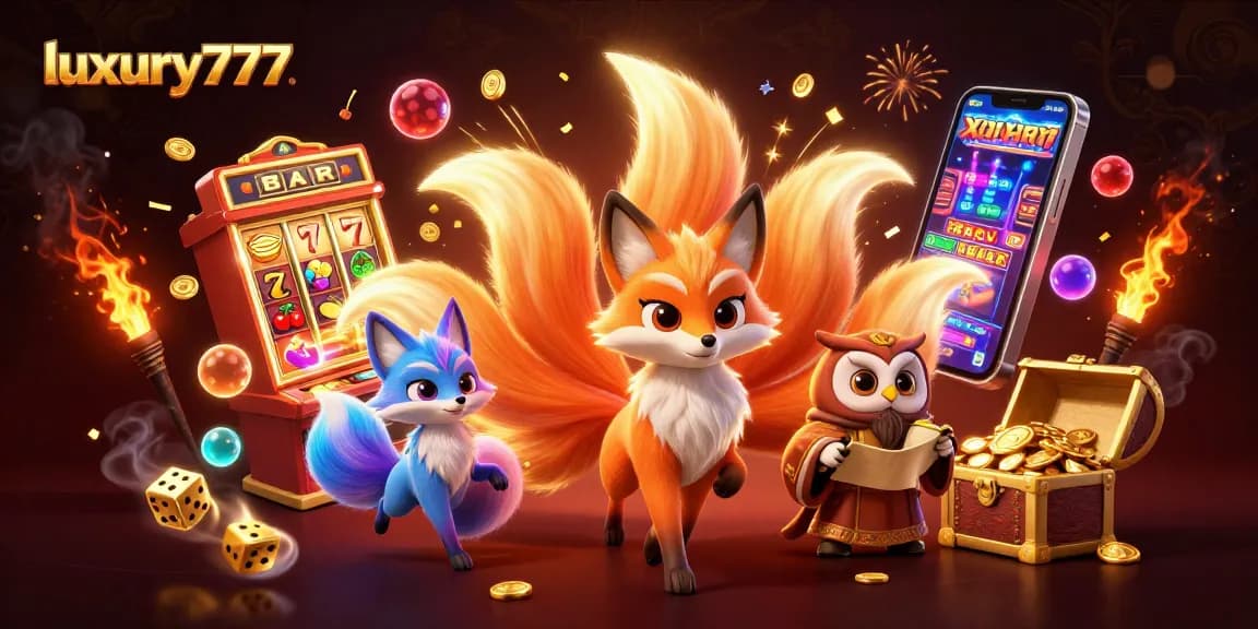 Menangkan jackpot dengan simbol luxury777 pada mesin slot 3D berwarna cerah dan karakter animasi menari di sekitarnya.