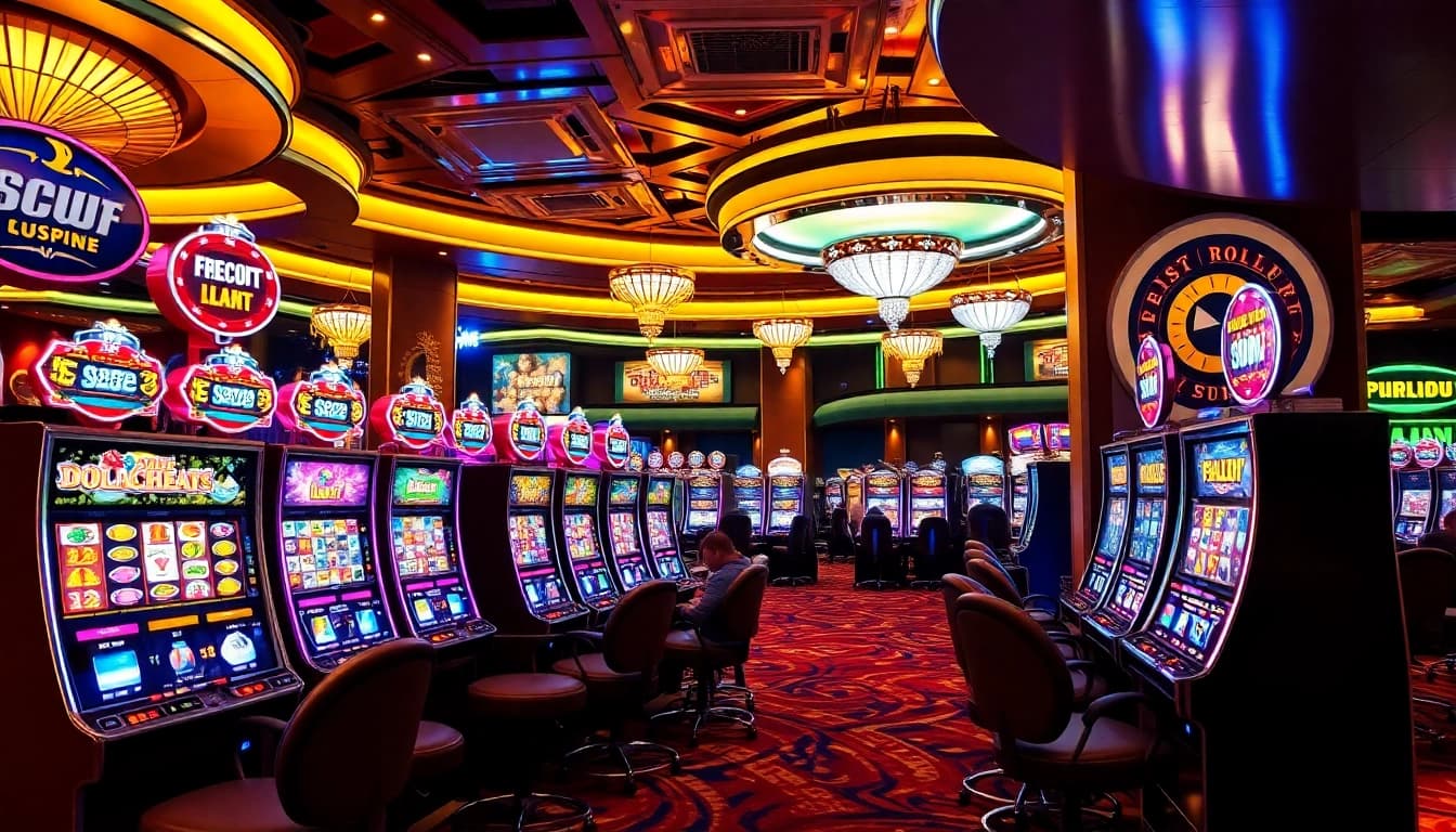 Experience the thrill of slot gacor wins with vibrant machines and excited players in a luxurious casino.