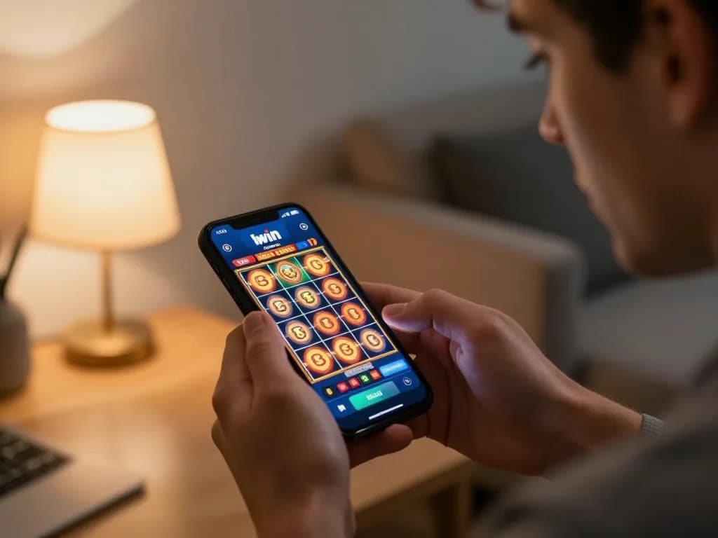 Iwin mobile gaming experience with player engaging in thrilling slot gameplay.