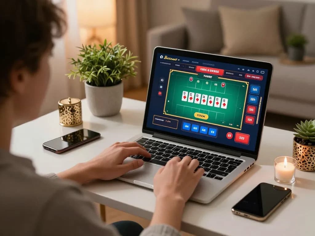 Baccarat game interface displayed on laptop, showcasing an engaging online gaming experience.