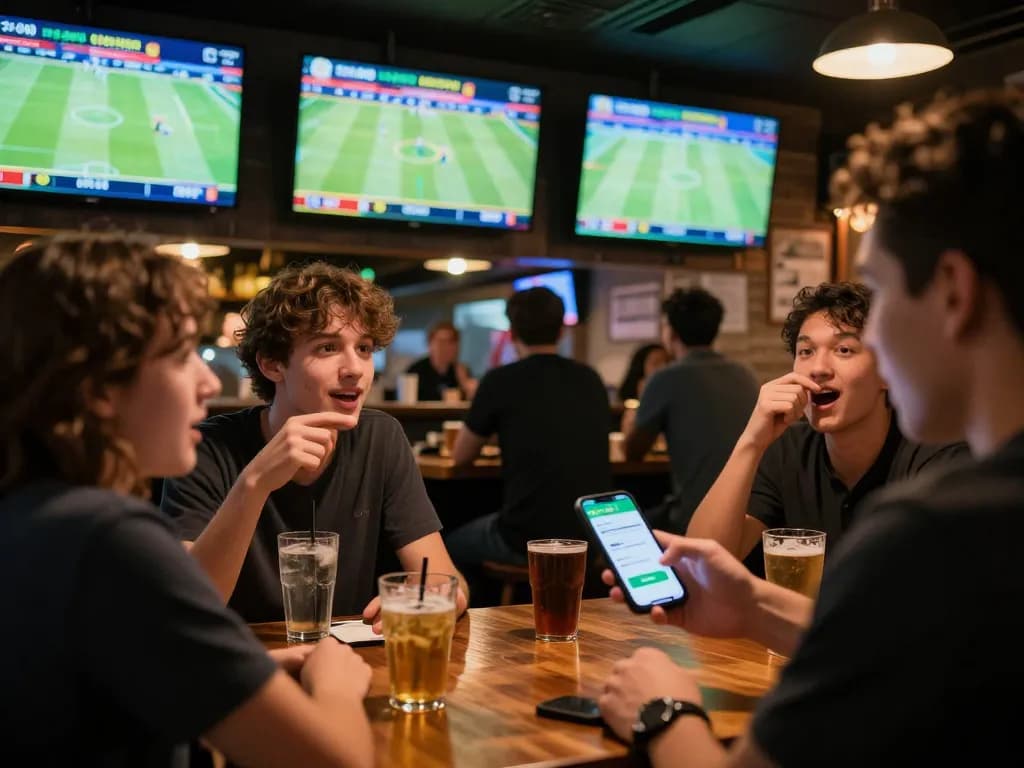 Engaging patrons discussing kèo nhà cái while betting on exciting live sports matches