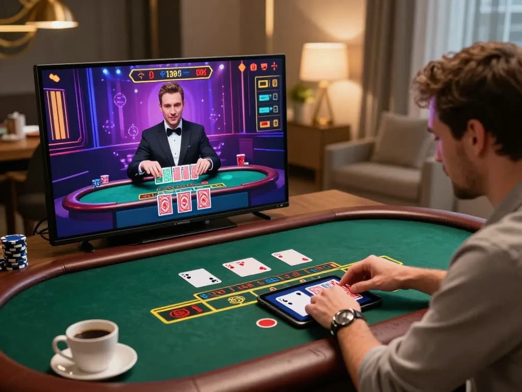 Player enjoying live dealer game on tablet, capturing the excitement of online rik vip gaming experience.
