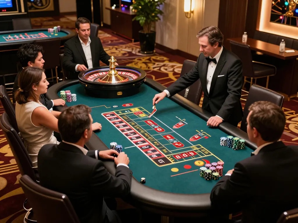 Winning excitement at TO188 roulette table with players placed bets and croupier spinning the wheel.