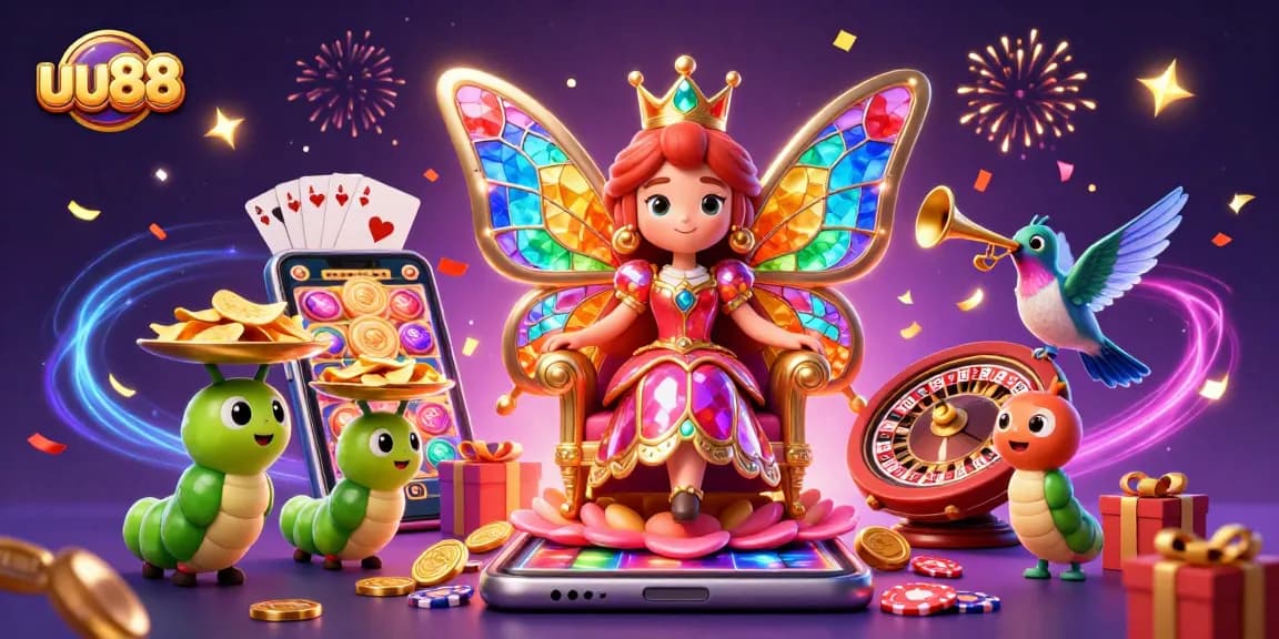 Experience uu88 gambling fun with a butterfly queen and dynamic casino elements.