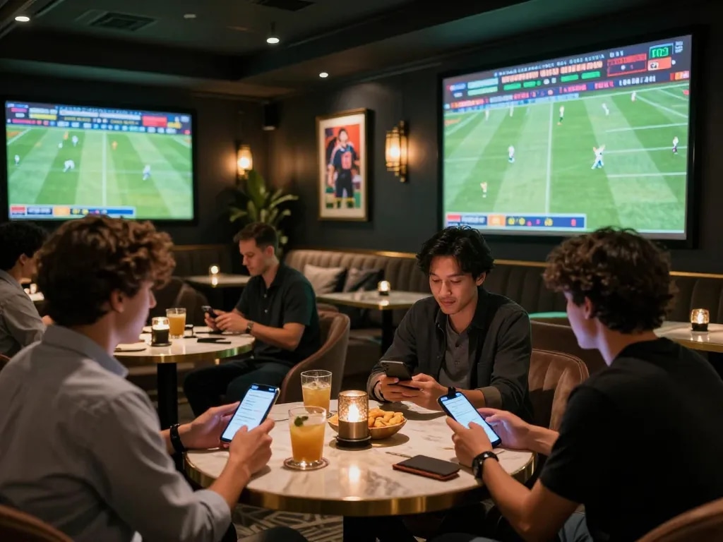 Engaging atmosphere of sports betting with friends using mobile apps for soi kèo nhà cái bets