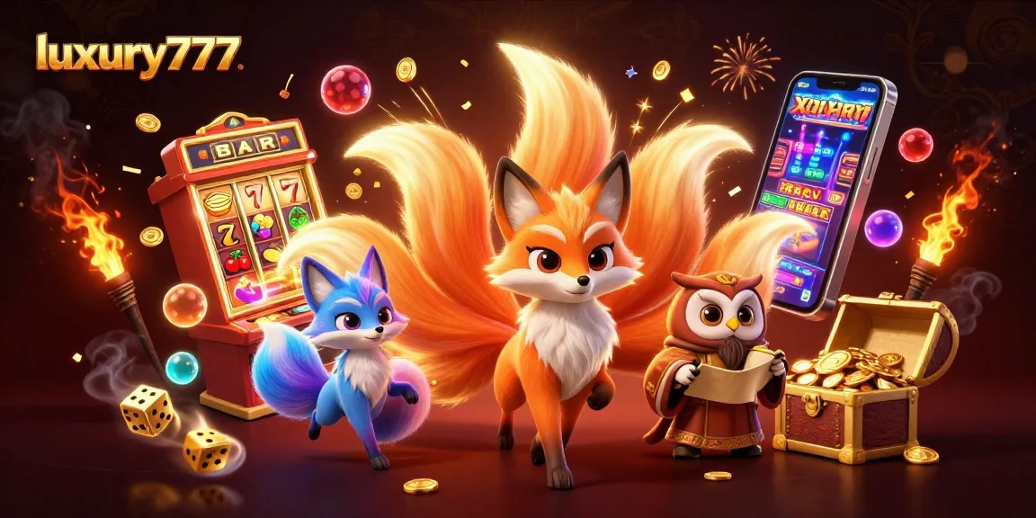 Menangkan jackpot dengan simbol luxury777 pada mesin slot 3D berwarna cerah dan karakter animasi menari di sekitarnya.