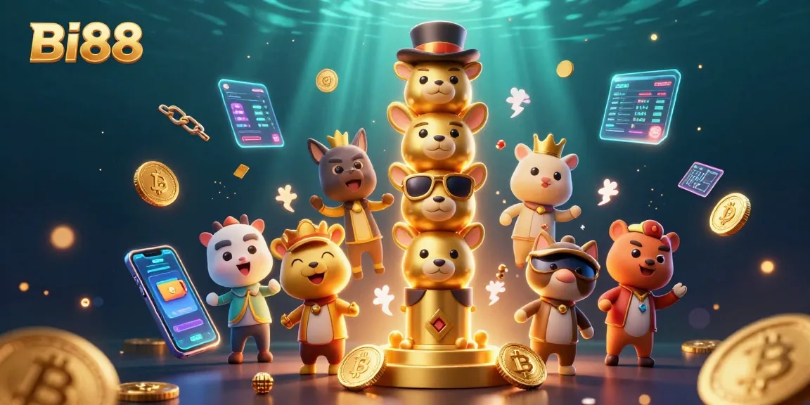 Engage with BI88 and explore vibrant 3D casino elements in this dynamic illustration.
