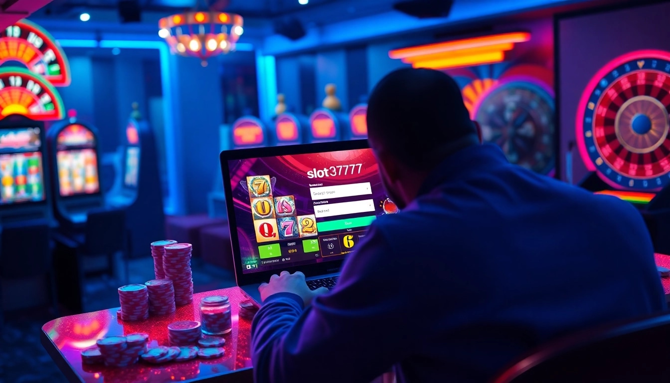Capturing the thrill of the slot777 login experience with vibrant, dynamic casino visuals.