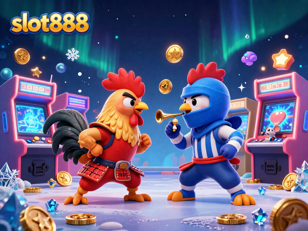 Menangkan slot888 dengan pertarungan ayam 3D yang dramatis dan mesin arcade berwarna-warni.