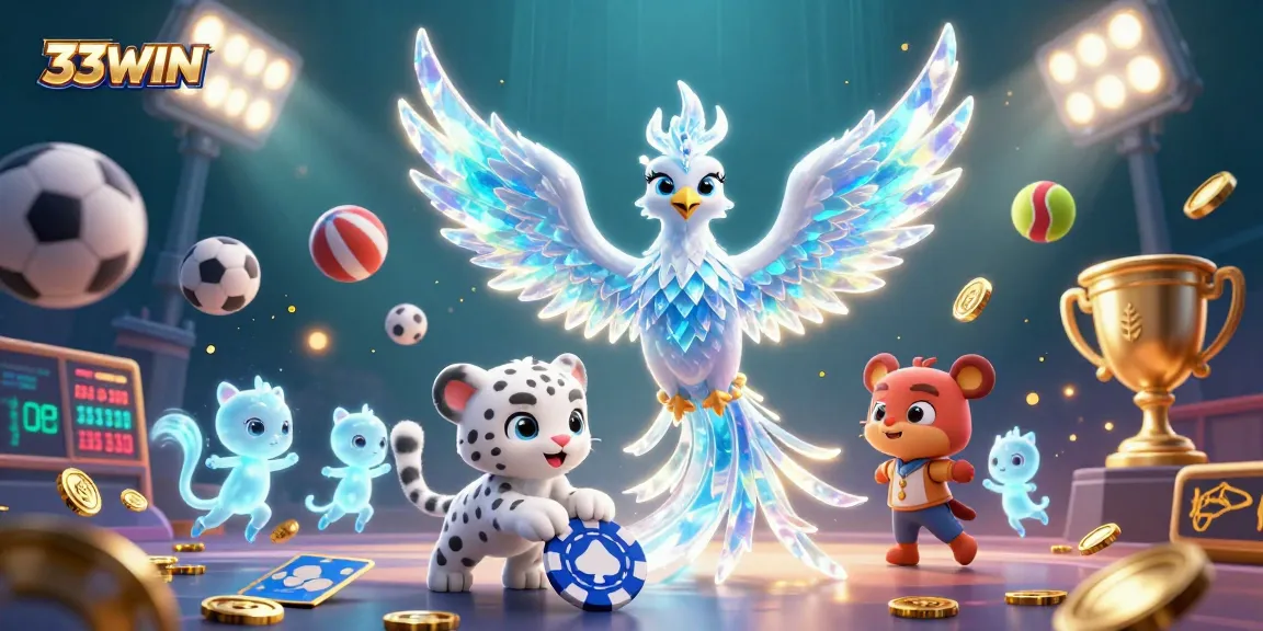 Experience thrilling gameplay with 33WIN in a vibrant casino scene featuring unique characters and dynamic elements.