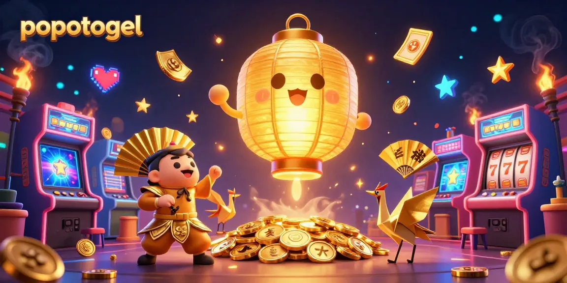 Experience popotogel winning chances with vibrant arcade elements and interactive games in this captivating illustration.