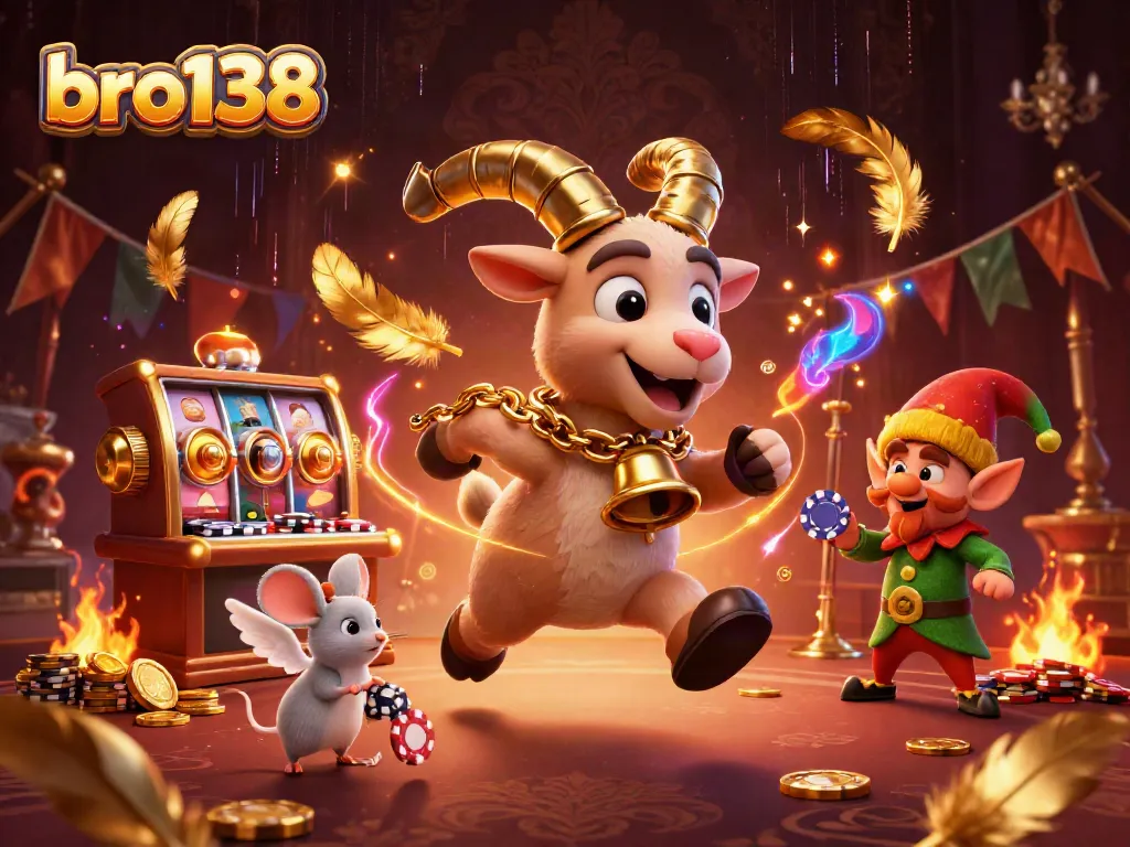 Engage in thrilling gameplay at bro138 casino with festive characters and vibrant slot reels.