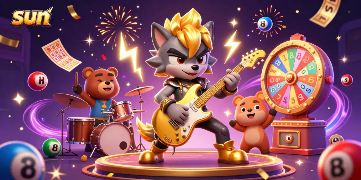 Engage with the thrilling sun casino experience featuring vibrant lottery action amidst energetic characters.