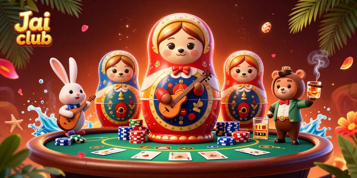 Play exciting games at Jai club with a vibrant casino scene featuring unique characters and action-packed elements.