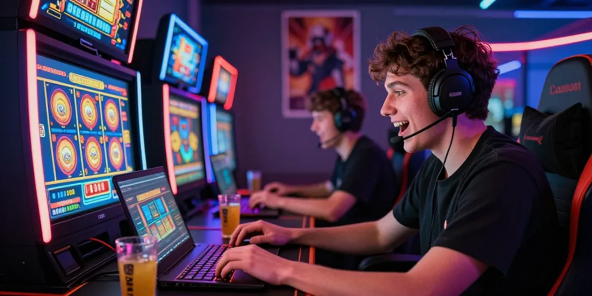 Excited player enjoying their experience at a credit card casino, vibrant gaming graphics surrounding.