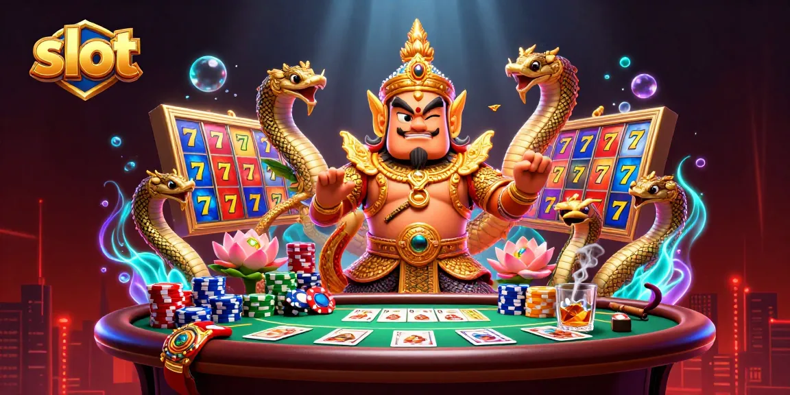 Experience the excitement of slot machines with a vibrant 3D scene featuring playful characters and engaging game elements.