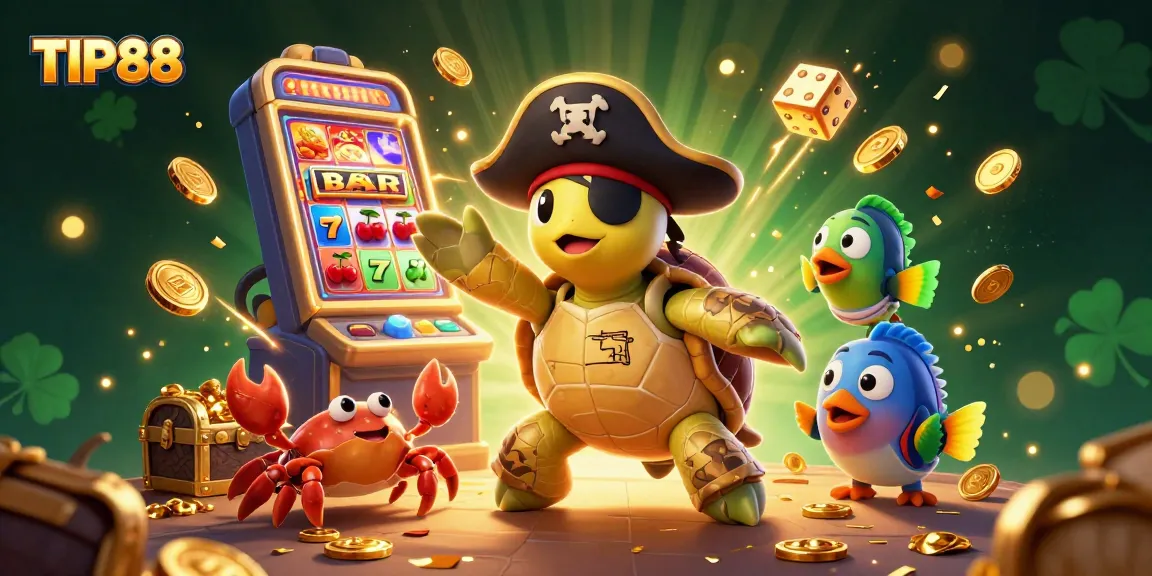 Engage with TIP88’s vibrant 3D slot scene featuring treasures and animated game elements.