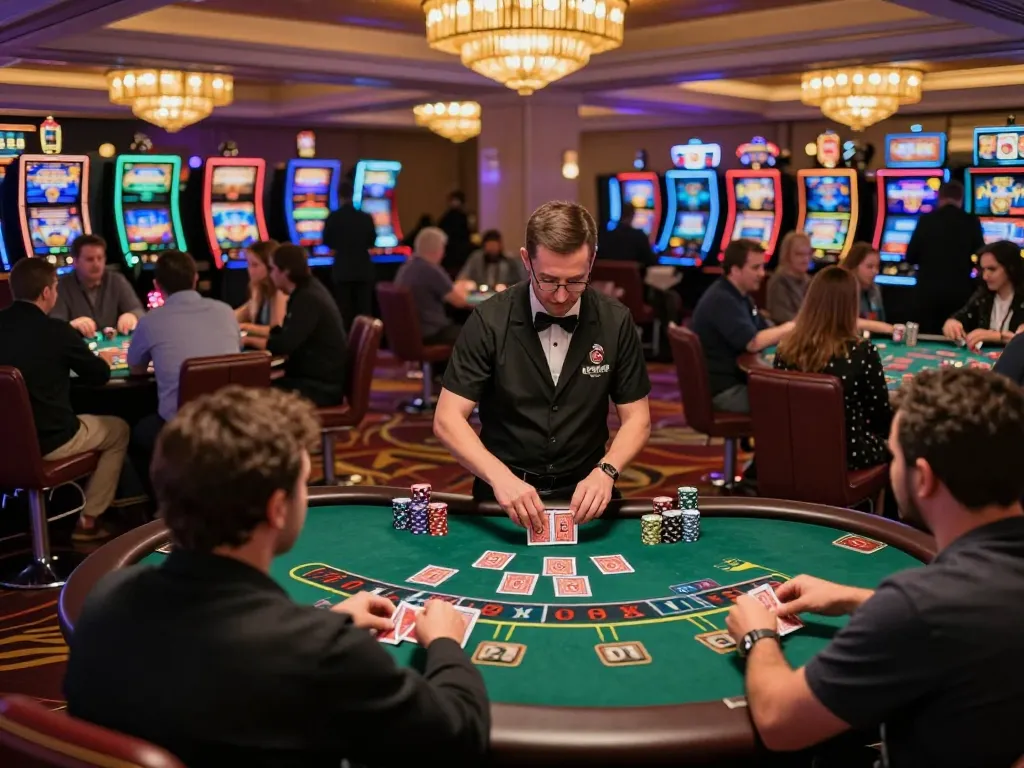 SC88 players strategizing at blackjack tables under warm casino lighting