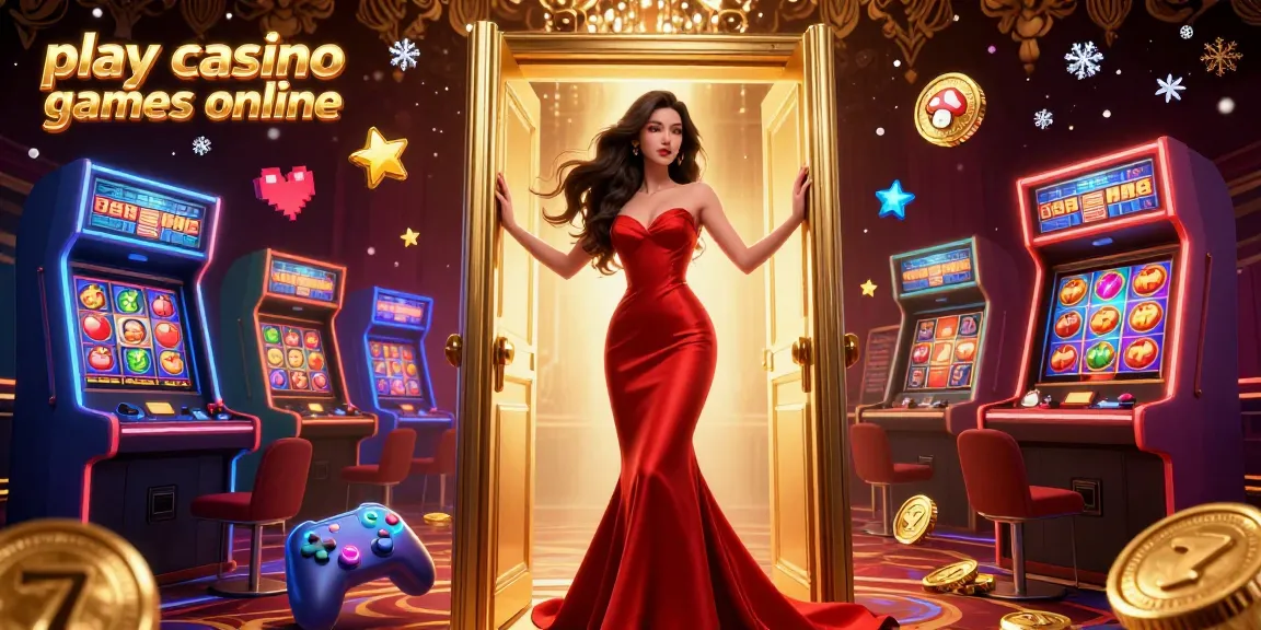 Play casino games online in a vibrant 3D casino setting with slot elements and a captivating character.