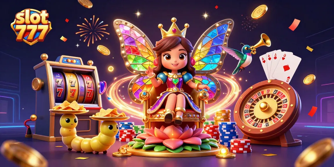 Experience magical winnings with slot 777 surrounded by colorful characters and vibrant casino elements.