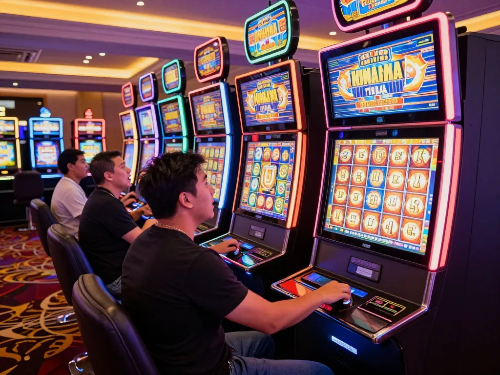 Experience the excitement of LGOSUPER's vibrant slot machines electrifying the casino floor.