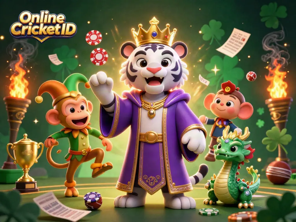 Engage in exhilarating betting with a verified Online Cricket ID, featuring characters symbolizing fortune and excitement.