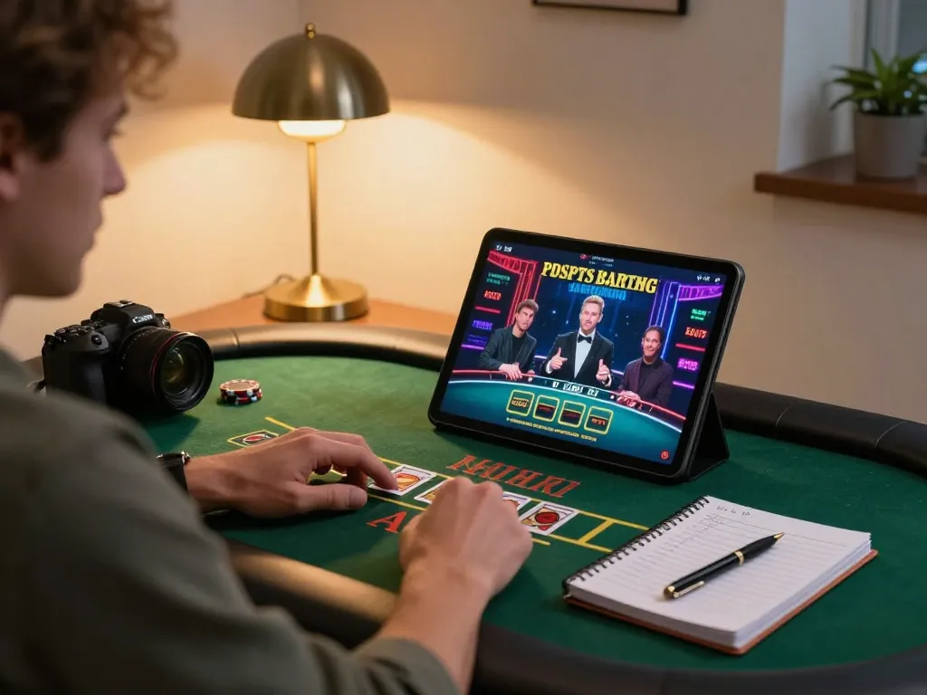 Player engaging in live blackjack using tablet on MM88 platform, emphasizing strategic gameplay.