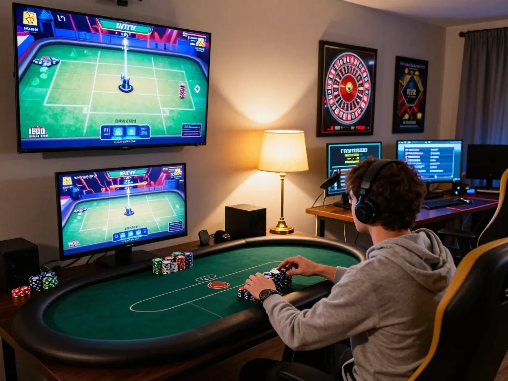 tg88 online poker gameplay with player focused on chips and cards in a high-tech setup