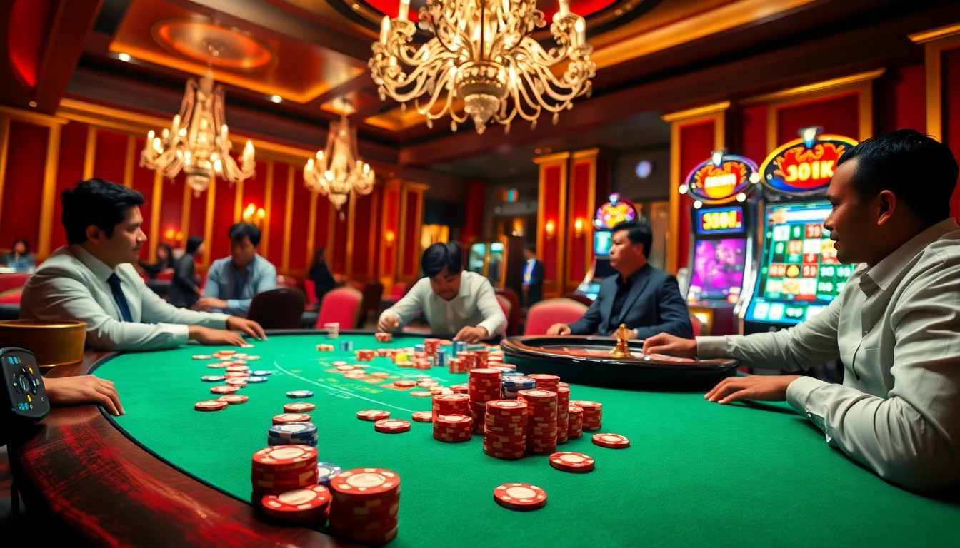 Adegan kasino yang seru menampilkan pemain poker dan roulette, menekankan datukwin alternatif untuk pengalaman kemenangan.