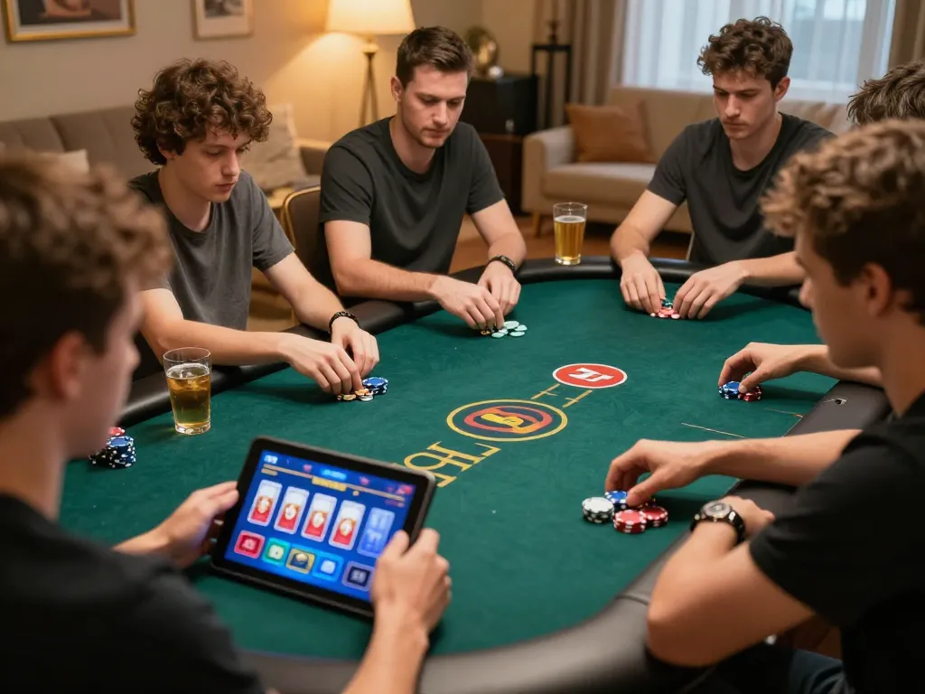 Play strategic online poker on mantra88 with friends in a cozy home setting full of excitement.