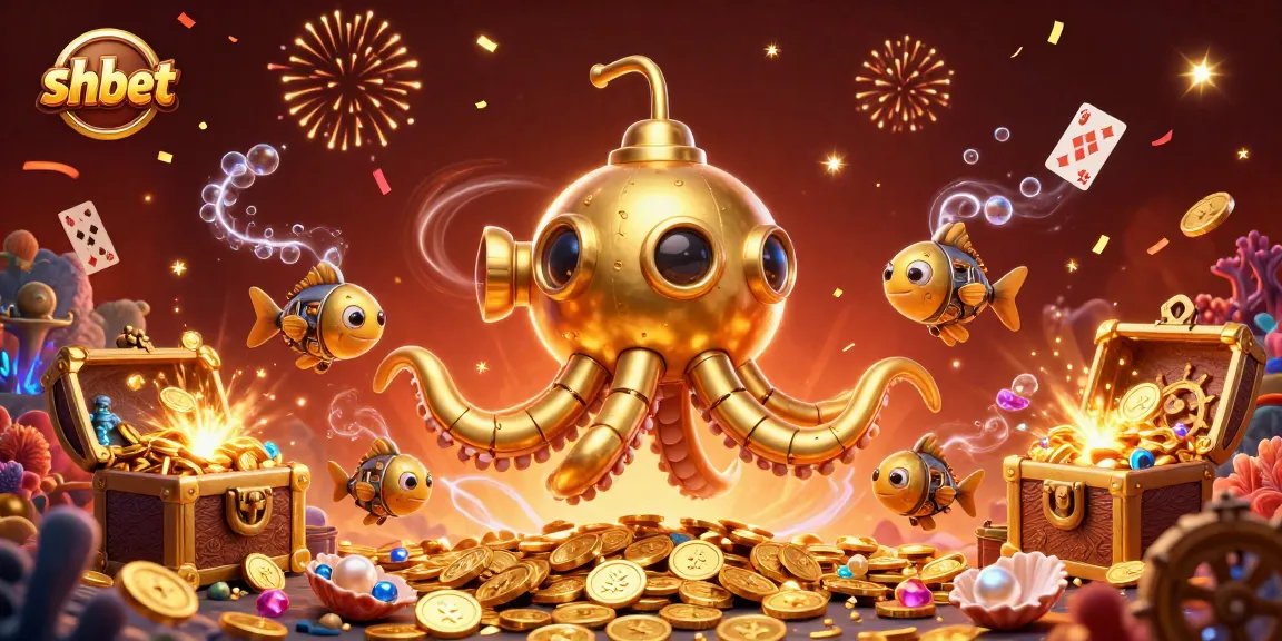 Experience exciting gameplay at shbet with a golden kraken surfacing through treasures.