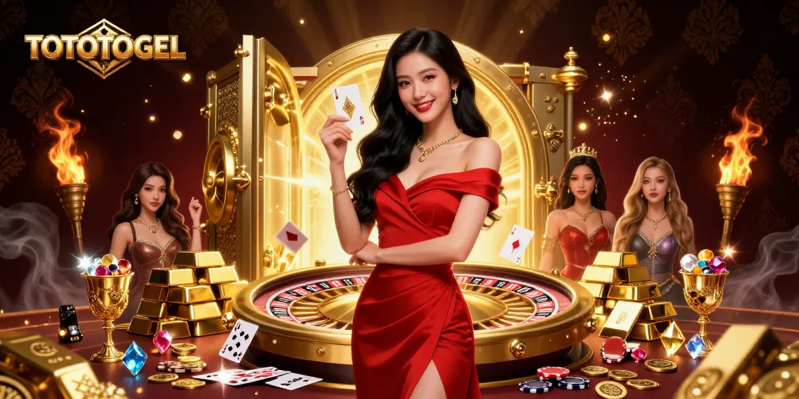 Experience the excitement of TOTOTOGEL with a glamorous young woman, roulette wheel, and golden treasures.