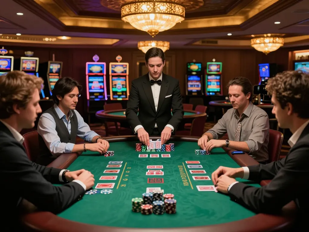 SC88 blackjack action at an upscale casino table, players focused on their game.