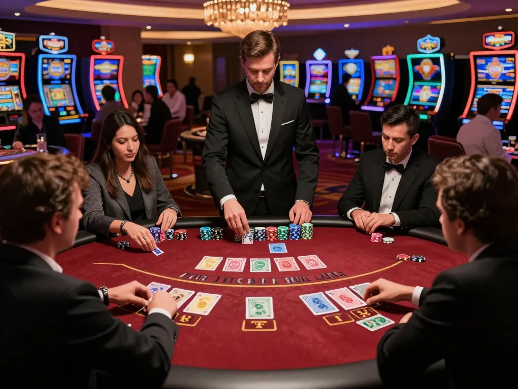 Experience the excitement of live blackjack gameplay at 78win casino with players engaged and dealer focused.