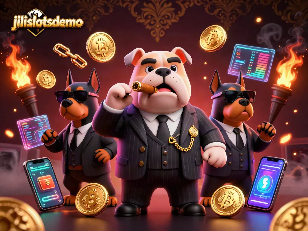 Engage with the thrilling world of jilislotsdemo in this vibrant 3D casino illustration featuring animated characters and crypto elements.