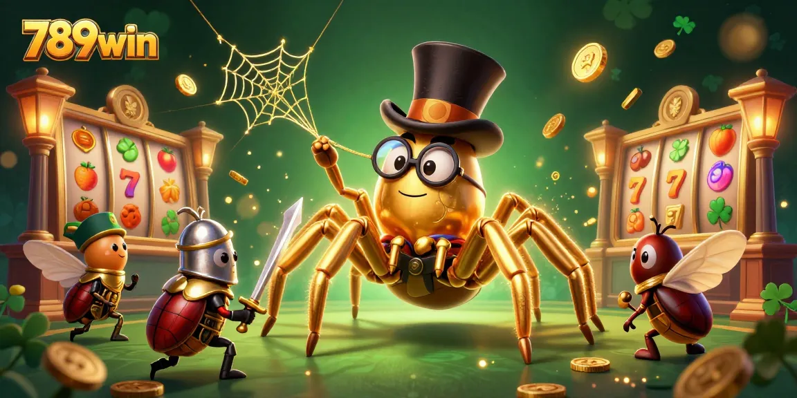 Experience thrilling gameplay with 789win, where a golden tarantula weaves jackpots and a brave beetle knight prepares for adventure.
