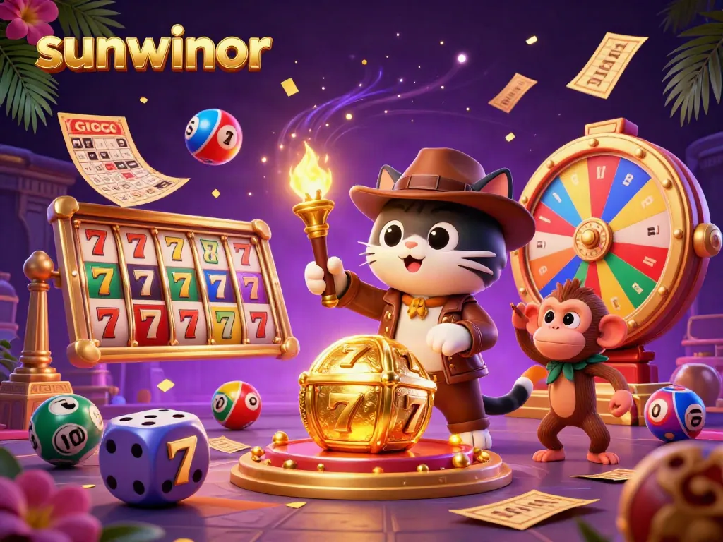 Engage in exciting gameplay with sunwinor as a cat archaeologist uncovers vibrant casino treasures.