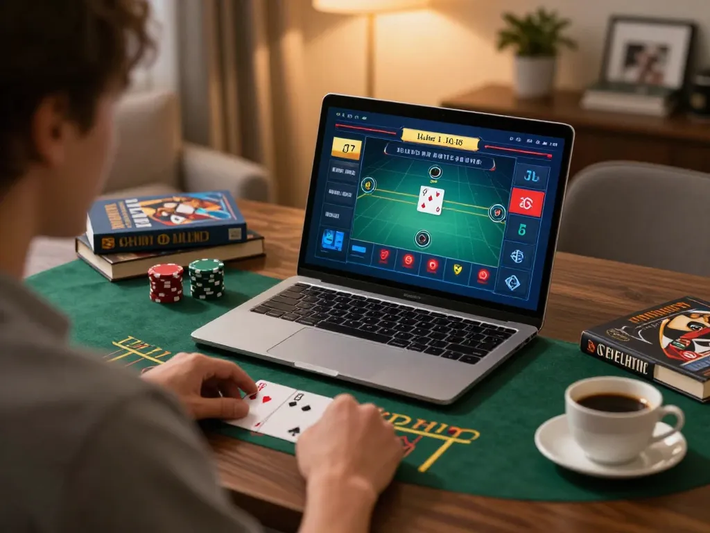 Engaged in live blackjack on kp88 website, showcasing strategic gameplay in a cozy environment.