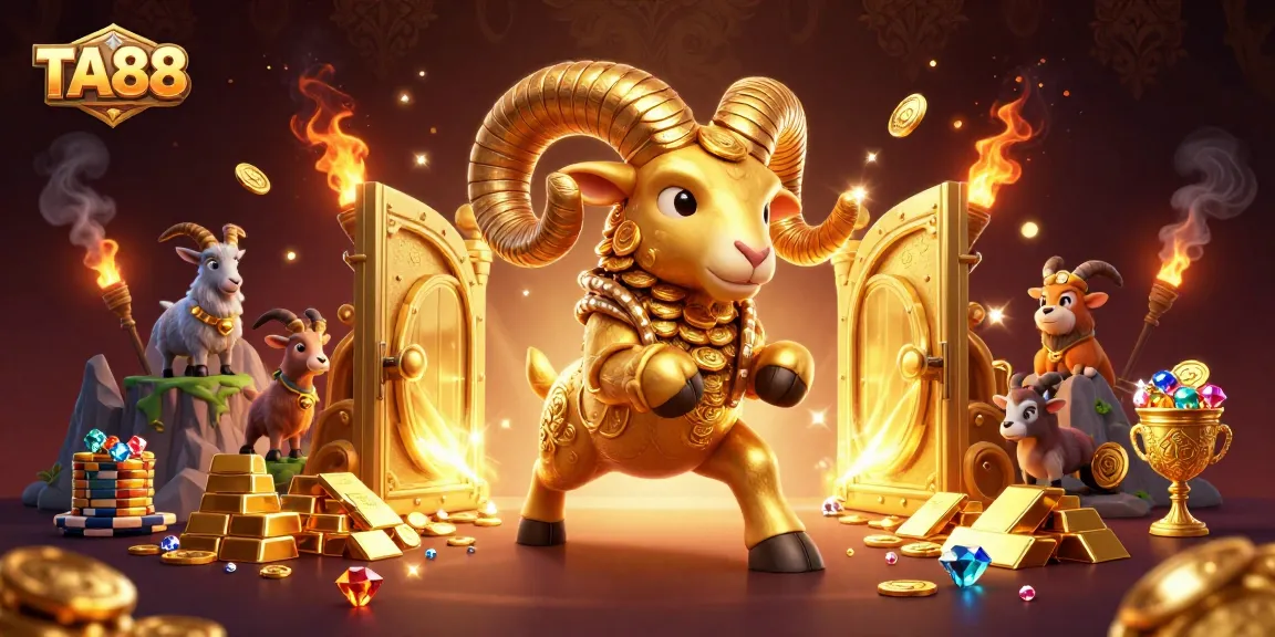 TA88 captures the excitement of gambling with a golden ram charging through a treasure vault scene.