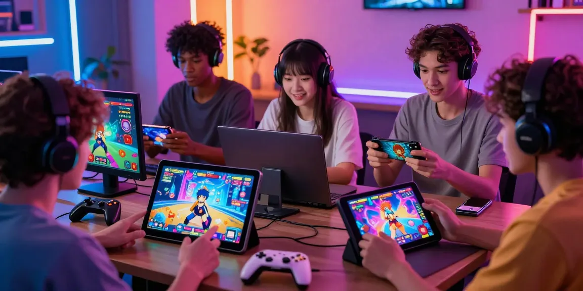 Engaging scene showcasing popular hentai games with vibrant characters and devices.