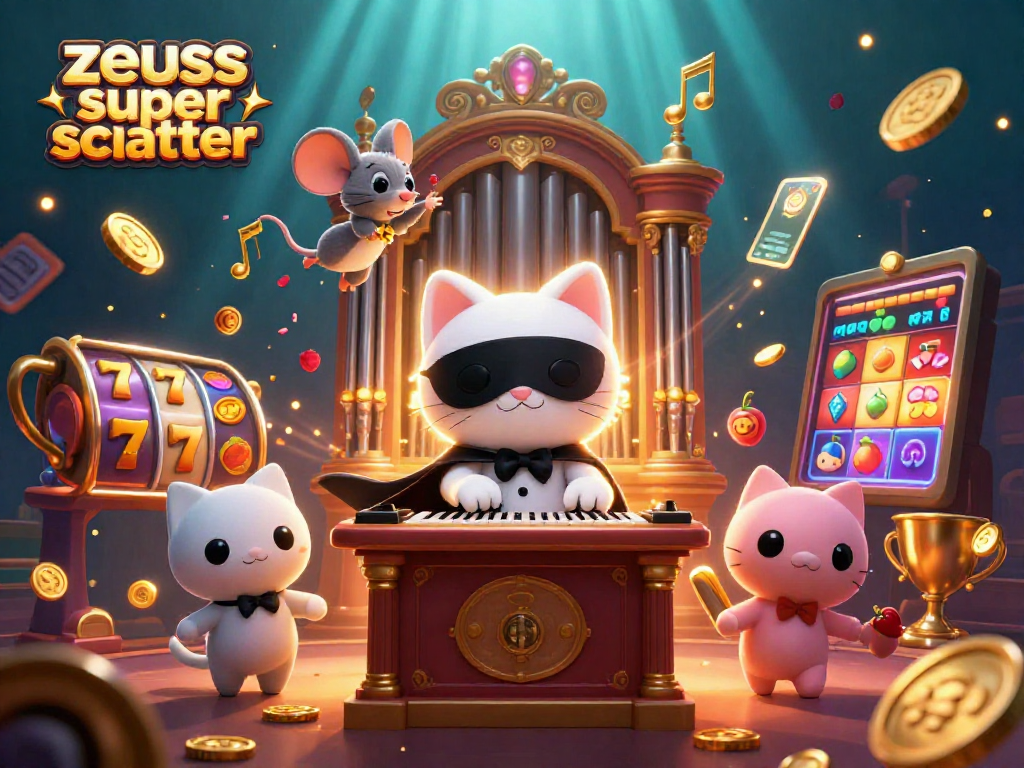 Experience zeus super scatter excitement with dynamic slot reels and characters in a captivating casino scene.