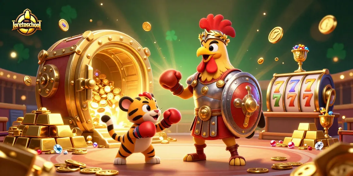 Experience thrilling gaming at loretoschool with a vibrant 3D casino illustration featuring iconic characters and elements.